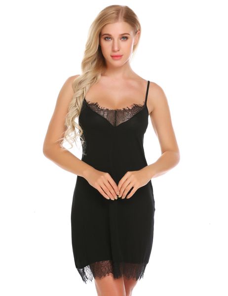 

womens sleepwear lingerie women nightgown lace trim sleepwear camisole chemise v neck home dress night shirt sleepwear nightwear, Black;red