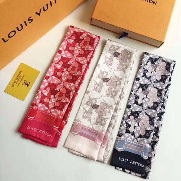 

fashion silk hair band silk lady bow scarf fashion bag decorative ribbon printed louιs vuιtton scarf 120*8cm, Blue;gray