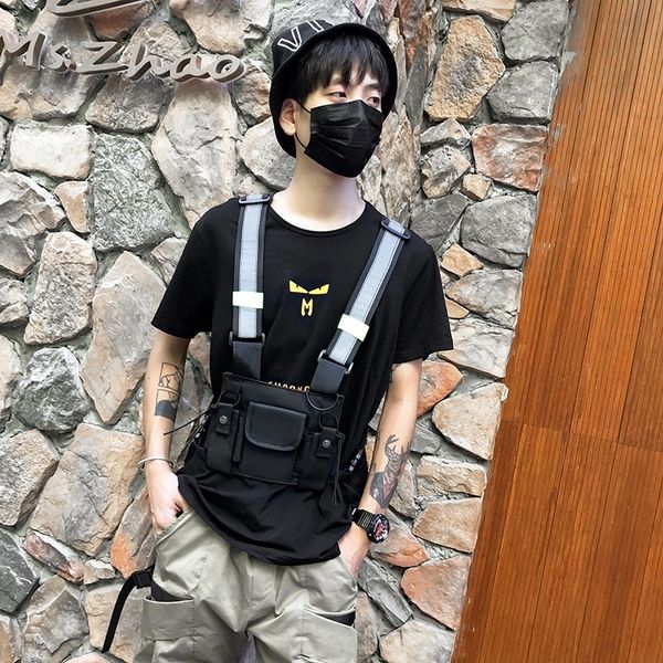 

new tactical vest men's chest bag nylon fashion hip hop adjustable female radio chest rig waist bag for outdoor, Black;gray