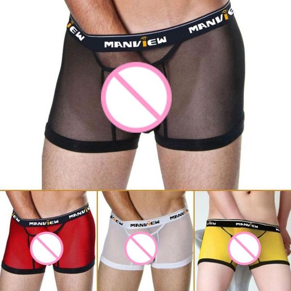 

underpants men's underwears mesh tulle see through low waist boxer briefs arrival, Black;white