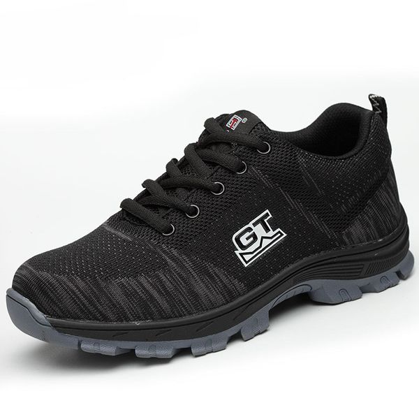 

men's boots breathable mesh steel toe safety shoes men industrial & construction puncture proof work shoes plus size 35-48, Black