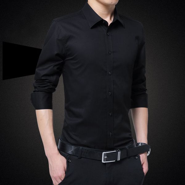 

2020 men new business casual solid shirt spring and autumn slim long-sleeve cotton and polyester shirt for men, White;black