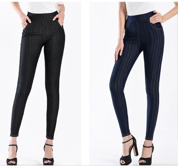 

xl-5xl plus size elastic jeans fashion 2020 new women elegant robe office wear bandage jeans full length pencil hj767, Blue