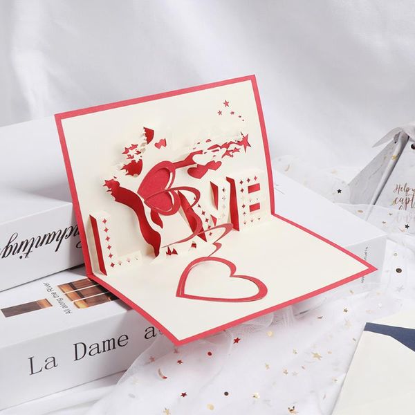 

1set greeting card three-dimensional greeting 3d up paper-cut custom love tree valentine's day gift card postcard