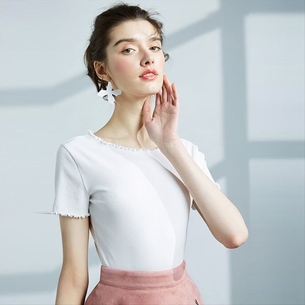 

women's 2020 summer clothes stretch slim base shirt fresh and elegant pull knitting shirt women 68065, White
