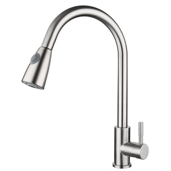 

kitchen sink brushed nickel faucet pull out sprayer single hole swivel mixer tap