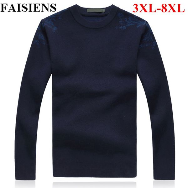 

faisiens winter warm 5xl 6xl large size men's sweaters o neck long sleeve 7xl 8xl plus size loose blue red black knitted sweater, White;black