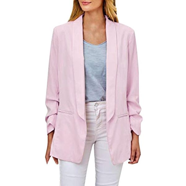 

womens coat suit casual business blazer coat ruched long sleeve open front fit office ladies cardigan jackets pink black, White;black