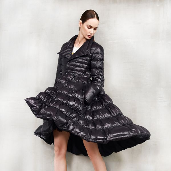 

hem asymmetrical white duck down jacket women 2019 new lapel loose fashion autumn winter coat long warm women parkas a444, Black