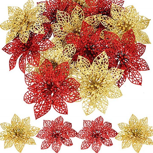 

10pcs plastic hollow christmas tree decorations artificial flowers for wedding party decor ornaments hollow 7 colors 15cm 6z