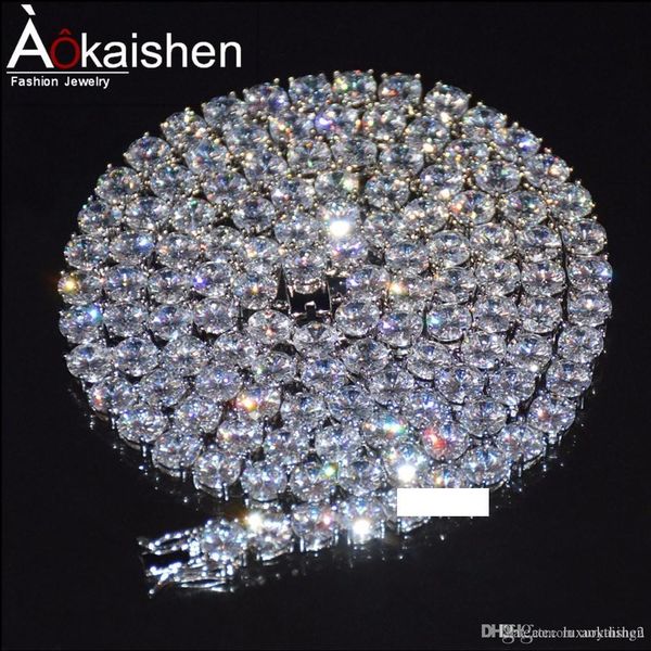 

ice out brass cz stones men's tennis necklace 5mm gold tennis chain three colors hip hop jewelry for drop shipping, Silver