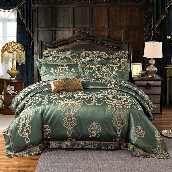 

new design luxury silk cotton jacquard bedding set hollow duvet cover set bedsheet pillowcase bed linen  king size40