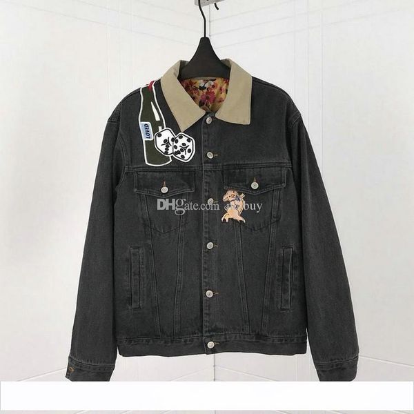 

embroid flocking banana dice pig letter loved autumn designer brand clothing jean jacket mens denim jackets coat women clothing outerwear, Black;brown