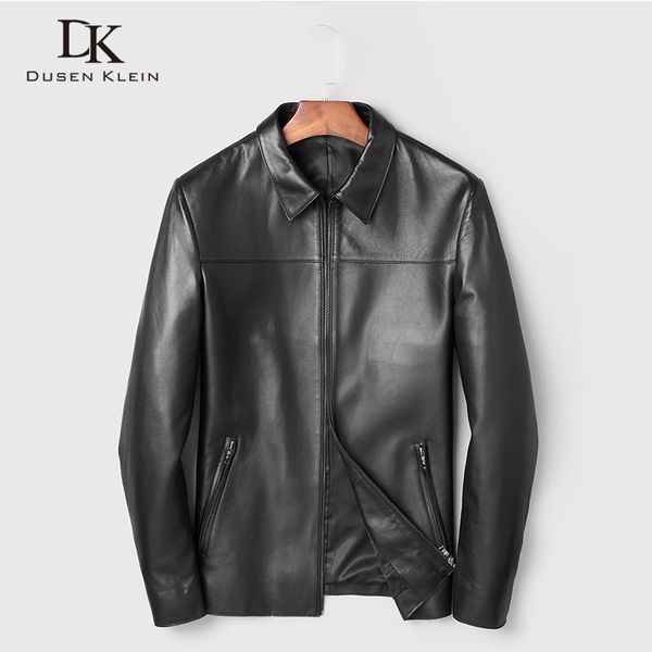 

men genuine leather jacket real sheepskin jakcets casual short black stand collar pockets 2019 autumn new jacket for man 19c211f