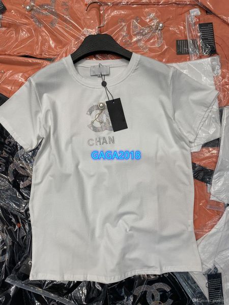 

высокого класса женщин девочек t-рубашка горячей бурения письмо узором жемчуг с коротким рукавом блузки летние рубашки тройника дизайн мода, White