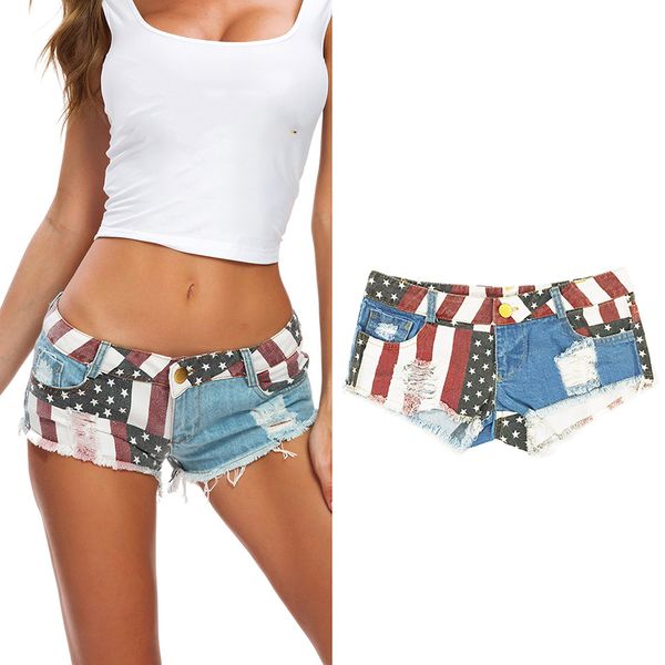 

women's jeans ultra short summer nightclub ripped hole low-waist denim shorts, Blue