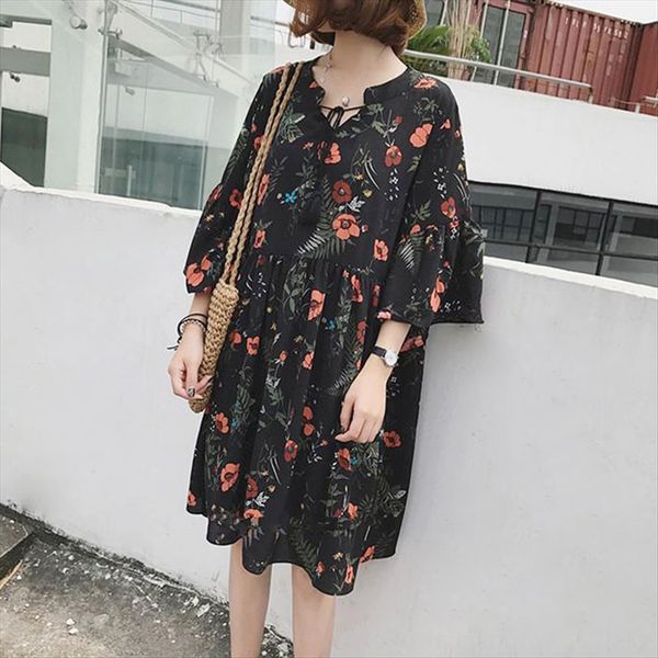 

women's chiffon autumn 2019 large size floral t- fat dress t-shirt dress mm lotus leaf base shirt 200 jin, White