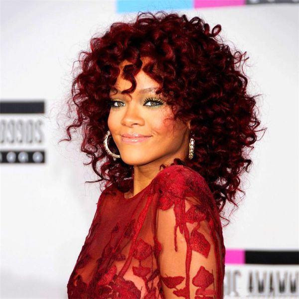 Fund Wig Star Rihanna Wig Alcohol Red Long Curly Hair Black