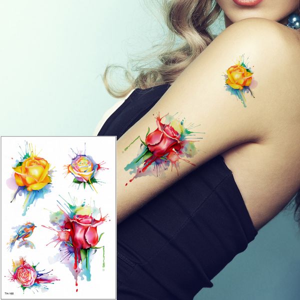 Acheter Aquarelle Fleur Oiseaux Tatouages Deisngs Homme Femme Pied Retour Bras Jambe Peinture Art Tatouage Temporaire Autocollant De Couleur