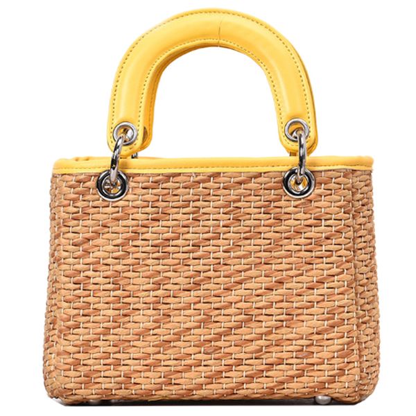 

ljl-new fashion shoulder bag ladies square straw bag summer rattan hand-woven beach flip bohemian handbag yellow
