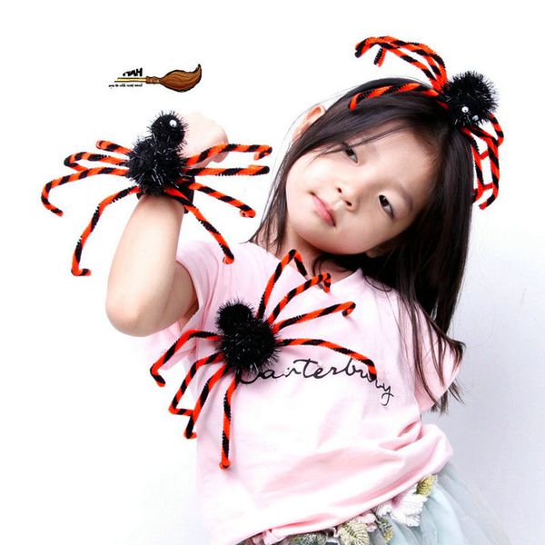 

kids headwear hair halloween patted ring pops ring head buckle brooch tricky dress up scary black spider headband hair bands, Slivery;white