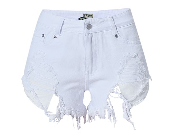

women high waist jeans shorts ripped frayed edges white slim fit casual female jean short tassel pockets short j3135, White;black