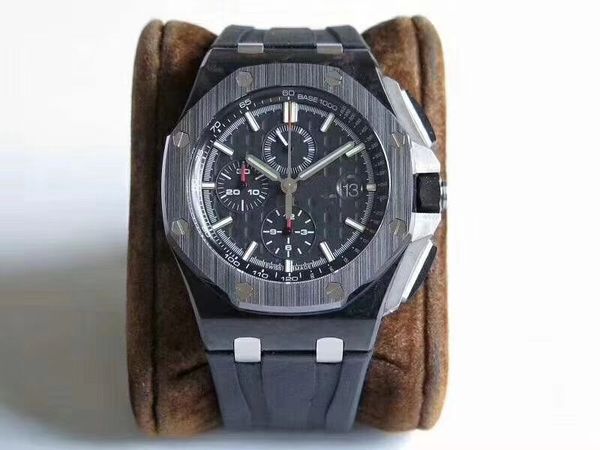 

jf spot luxury mens watches 26400 so 3126 multi-function timing automatic watch 44mm chronograph rubber strap luxury wristwatch, Slivery;brown