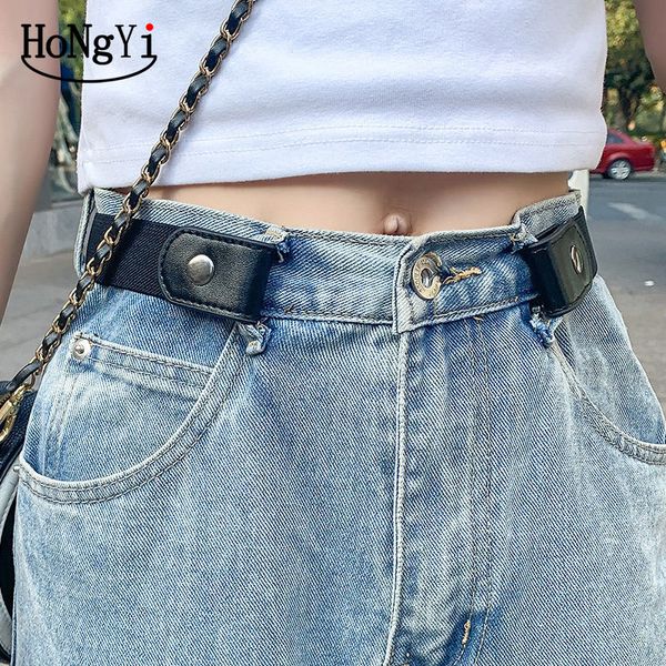 

hongyi belts for women easy without buckle elastic waist stretch riem men jeans extensible cinturones para mujer, Black;brown