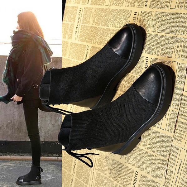 

ladies student fashion women's boots tide shoes skinny new short tube black boots casual flat short