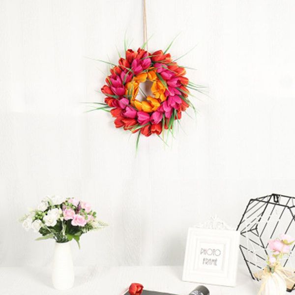 

artificial tulip wreath fake flower tulip front door garland, pink wreath. e65b