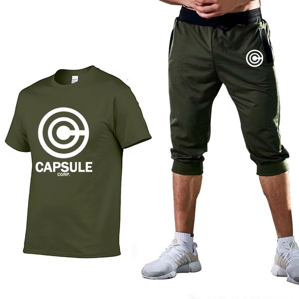 

мужчины t-shirt anime z streetwear corp лето хлопок короткий рукав высокого качества мужская футболка + брюки 2 шт костюм, Gray
