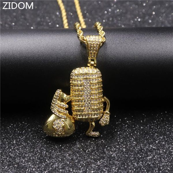 

men hip hop iced out bling microphone pendant necklaces with 60cm long twisted chain fashion necklace male hiphop jewelry gifts, Silver