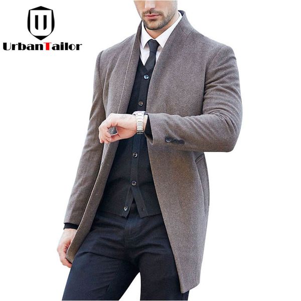 

2016 men's real wool jackets middle long winter jackets male woolen coats mens warm wool black overcoat