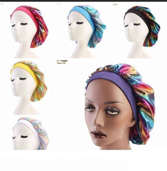 

muslim women wide stretch silk satin breathable bandana night sleeping turban hat headwrap bonnet chemo cap hair accessories, Blue;gray