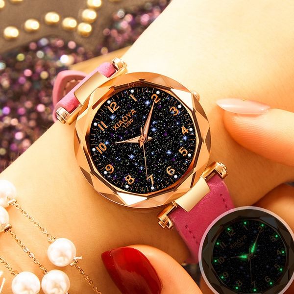 

fashion women watches 2019 sell star sky dial clock luxury rose gold women's bracelet quartz wrist watches new dropshipping, Slivery;brown