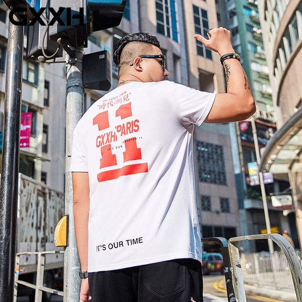 

gxxh brand trend large size men's tshirt chinese wind printed short sleeve t-shirt oversized xxl-7xl fat guy white t-shirt male, White;black