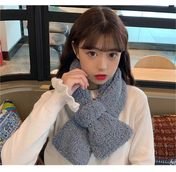 

scarf autumn and winter women's cashmere scarf korean version of the wild thick padded neck lamb wool warm fashion student, Blue;gray
