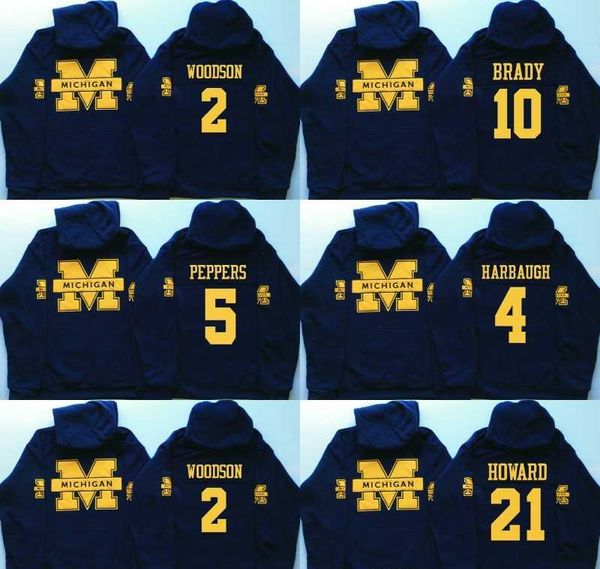 

мужчины мичиган джерси 5 jabrill peppers 4 jim harbaugh 10 brady 2 charles woodson 21 howard jerseys толстовки кофты, Black;red
