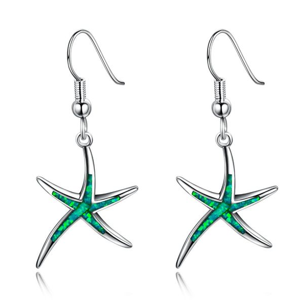 

haimis new arrival pretty starfish blue/green fire opal earrings for women ladies, Silver