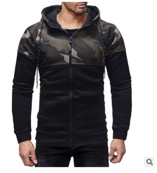 

mens zip up hoodies camo hoodie autumn hoodies sweatshirt jacket coat long sleeve casual male camo hoody streetwear, Black