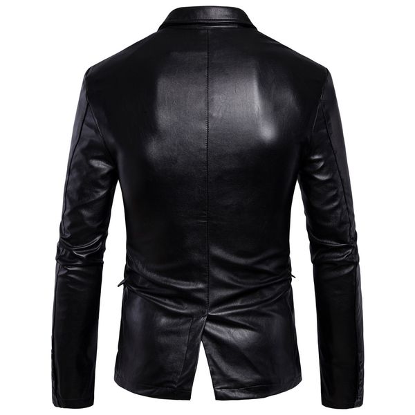 

code] european 2018 spring and autumn new style men's leather coat british-style men's wear locomotive leather coat b011, Black