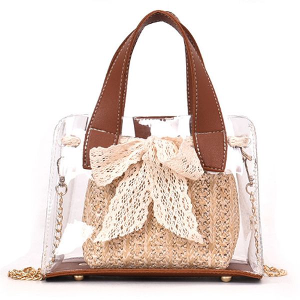 

auau-lace transparent woven straw ladies transparent jelly bag messenger bag ladies shoulder bucket beach female