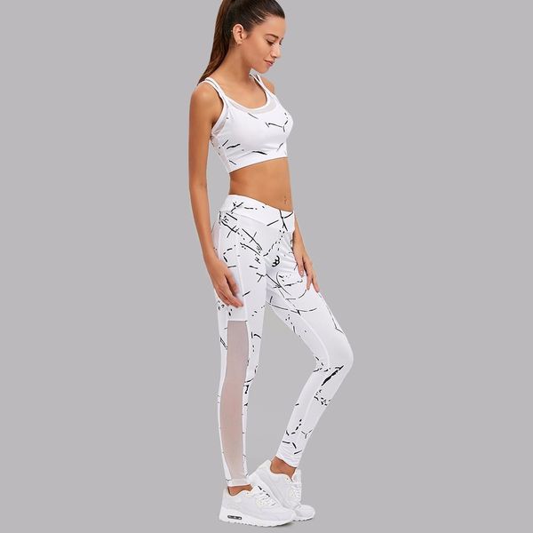 

new women fitness stretch patchwork yoga sets 2pcs sport leggings sport set gym workout sportswear white suit, White;red