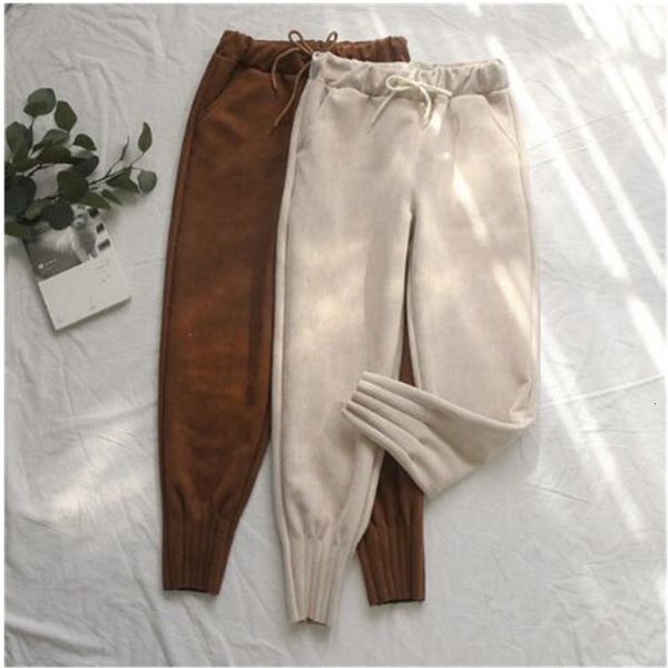 

women trousers womens pants new carrot pants elastic waist good quality suede big pocket carrot pants feet pace casual trousers, Black;white