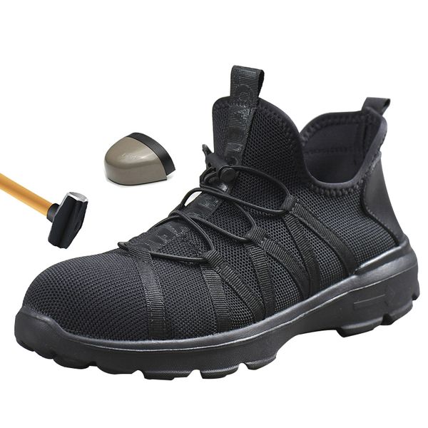 

woven labor insurance shoes lightweight breathable electrical insulation men with steel toe cap work safety boots, Black