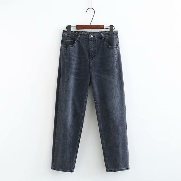 

spring clothing jeans large size women's straight-cut 2020 new style high-waisted slimming loose-fit harem slim fit versatile 10, Black