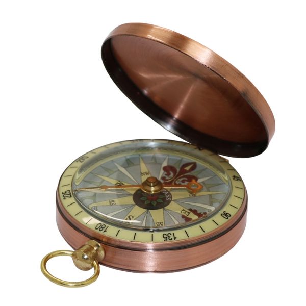 

pure copper clamshell compass with luminous pocket watch compass portable outdoor multi-function metal measuring ruler tool