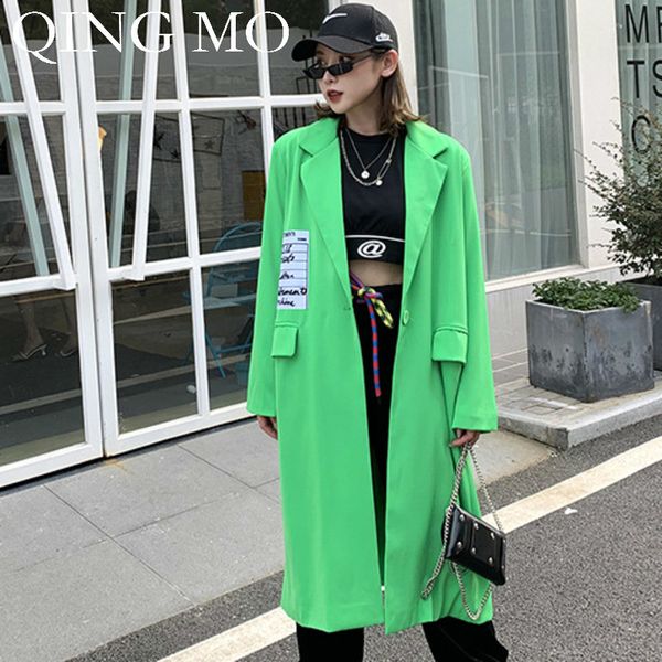 

qing mo women black green trench-coat patch designs coat wide waisted single button coat 2019 autumn fashion zqy1475, Tan;black