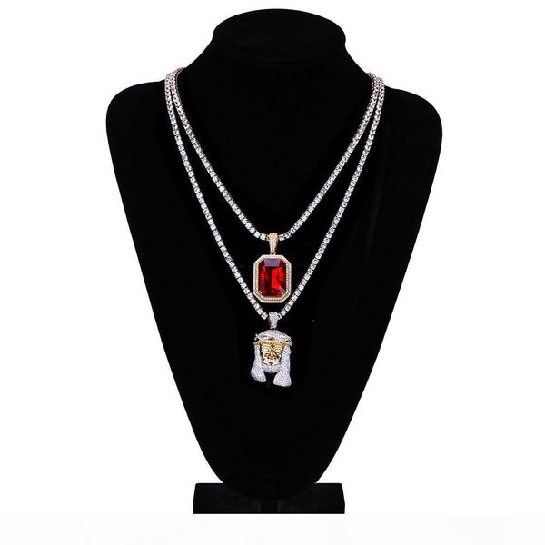 

hip hop jesus christ ruby necklace combination necklace new european and american style diamond necklace