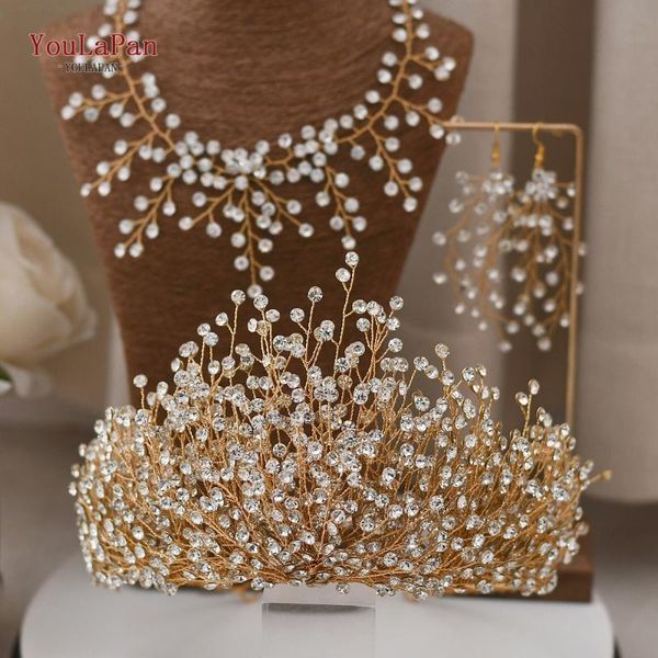 

youlapan golden rhinestone wedding headband for bride tiara bridal headpieces for brides hair jewelry wedding crown hp193p-s, Golden;white